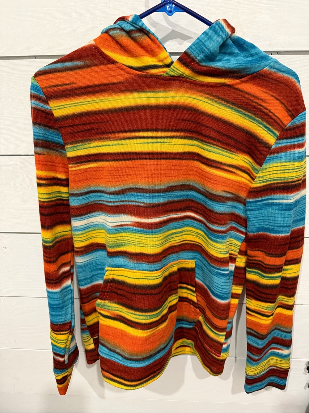 Multicolor Striped Crewneck Sweater Hoodie - Blue, Orange & Yellow